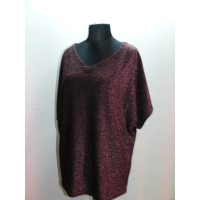 Błyszcząca wieczorowa tunika Oversize z dekoltem - burgund